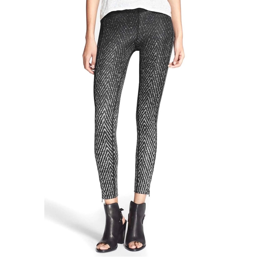Rag & Bone Jean Active Chevron Leggings Black White Ankle Zip Womens S
